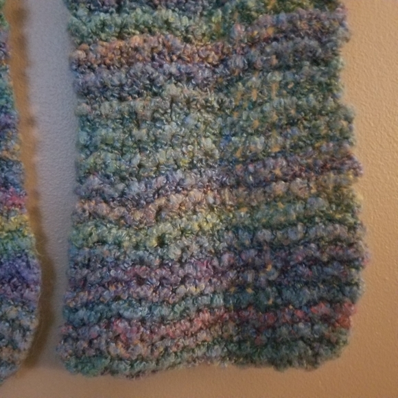 Handmade Crochet Knit Scarf Green Purple - Picture 6 of 7